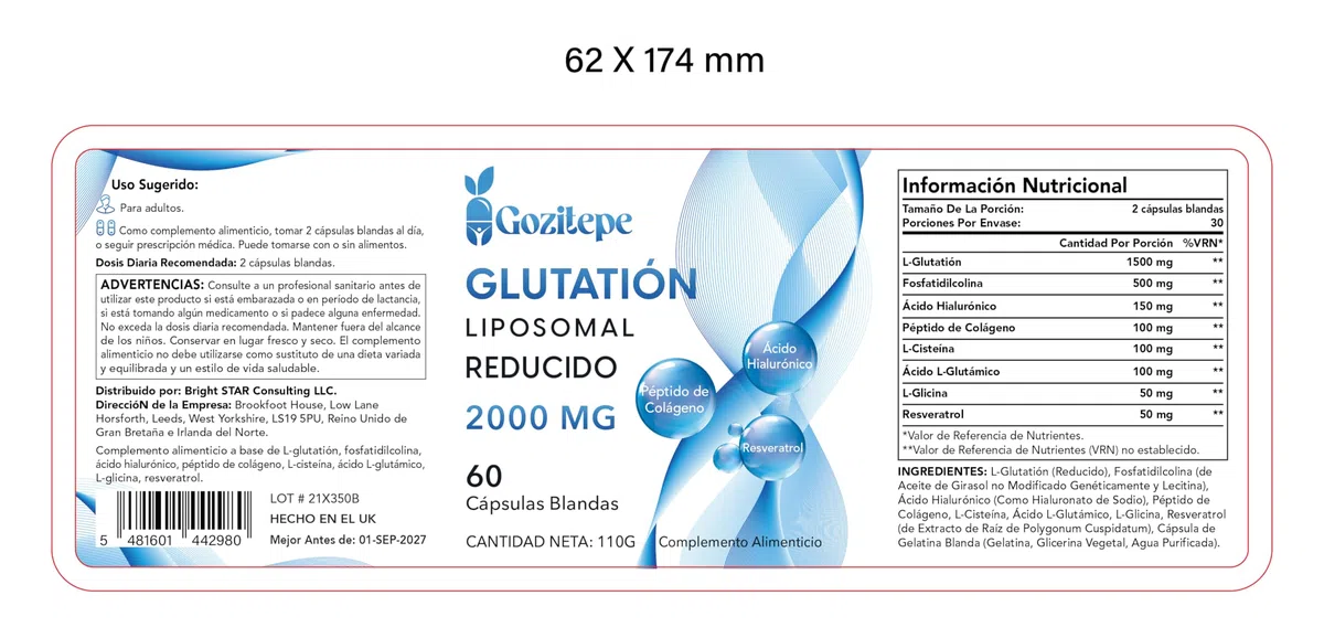 Liposomal Glutatione Ridotto 2000 mg per Porzione | Integratore di Glutatione con Acido Ialuronico + Peptidi di Collagene + Resveratrolo (60 Unità (Confezione da 6))