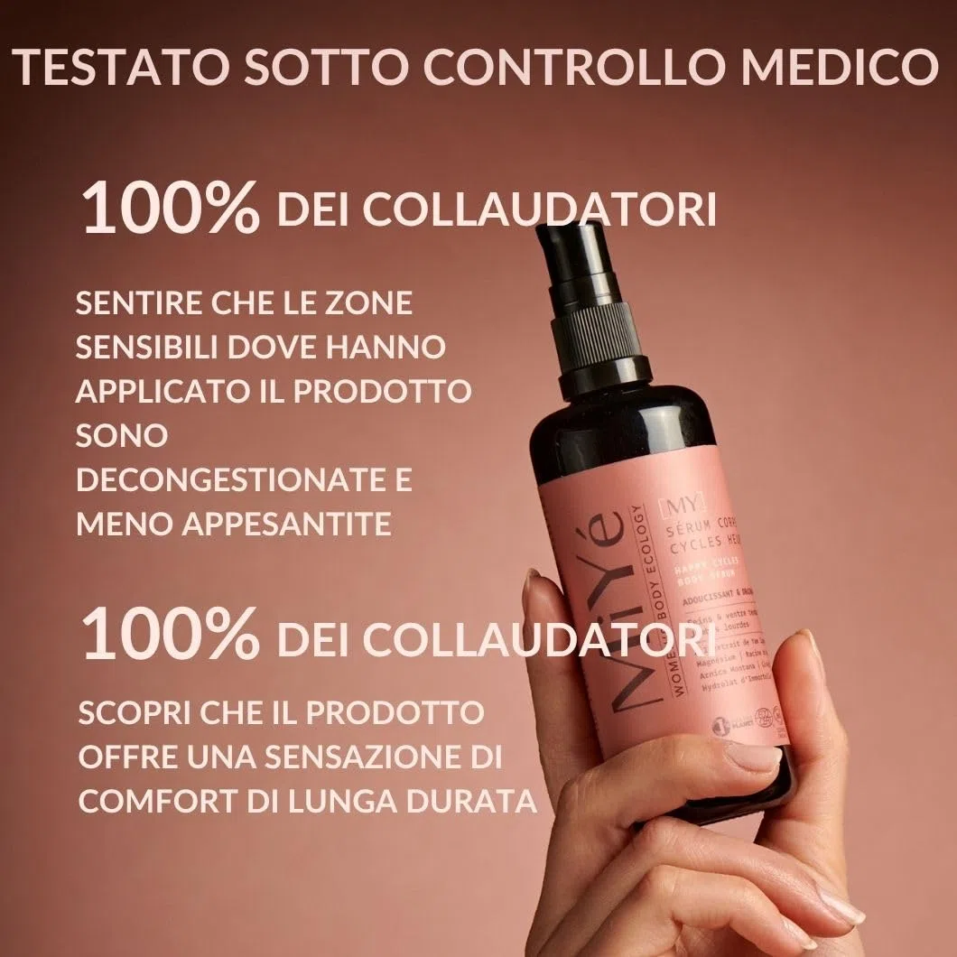 MiYe | Siero per seno teso, gambe pesanti + dolori mestruali | Menopausa, Sindrome Premestruale (SPM) | Arnica, magnesio, ginkgo biloba | Prodotto in Francia | 50 ml, 40 applicazioni