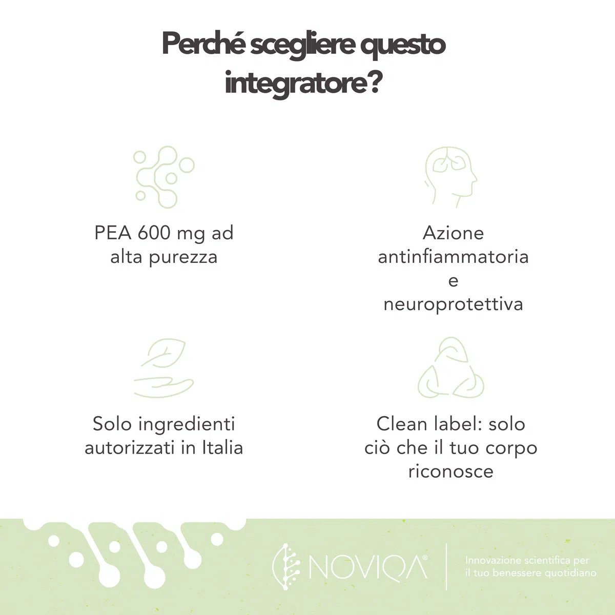 NOVIQA®, PEA Integratore 600 mg, Palmitoiletanolamide Naturale, 120 Capsule Vegane, Supporto per Benessere Articolare e Nervoso, Equilibrio e Concentrazione