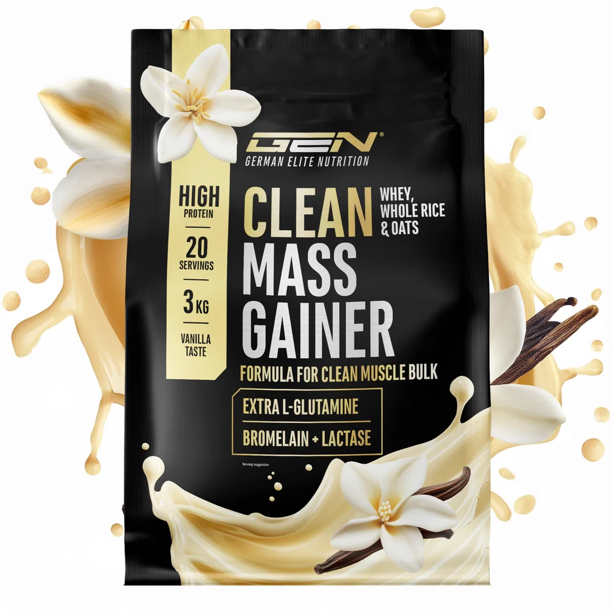 Clean Weight Gainer - 3 kg - Con Carboidrati Complessi e Proteine - Ideale per la Fase di Massa - Polvere per l’Aumento di Massa e di Peso - Vegetariano - Gusto Vanilla