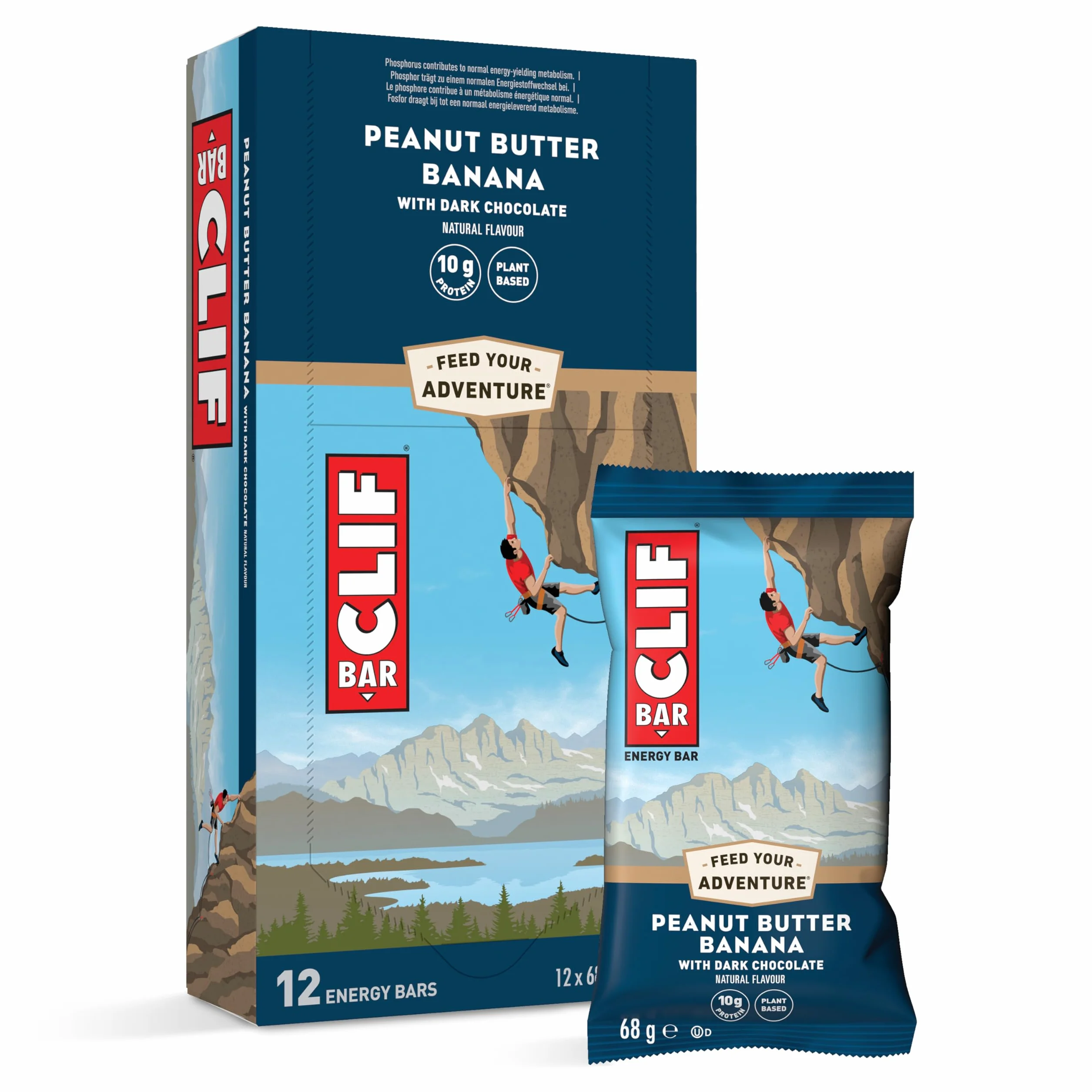 CLIF BAR | Barretta Energetica | Peanut Butter Banana Dark Chocolate | Barretta proteica vegetale per Corsa, Allenamento per maratone, Ciclismo e Sport di Resistenza | Snack Naturale | 12 x 68 g