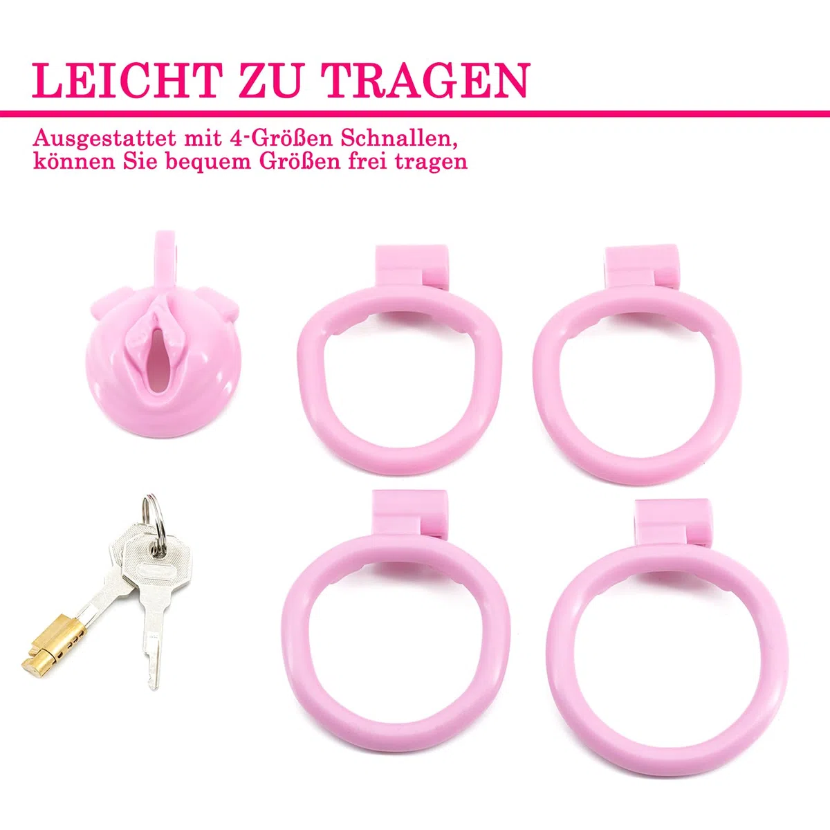 BDSMYEE Chastity cage con 4 Anelli per il Pene Rimovibili, gabbia castità per uomo sissy, Gabbie per Pene cock cage Sex Toys per Prevenire L'erezione (Rosa)