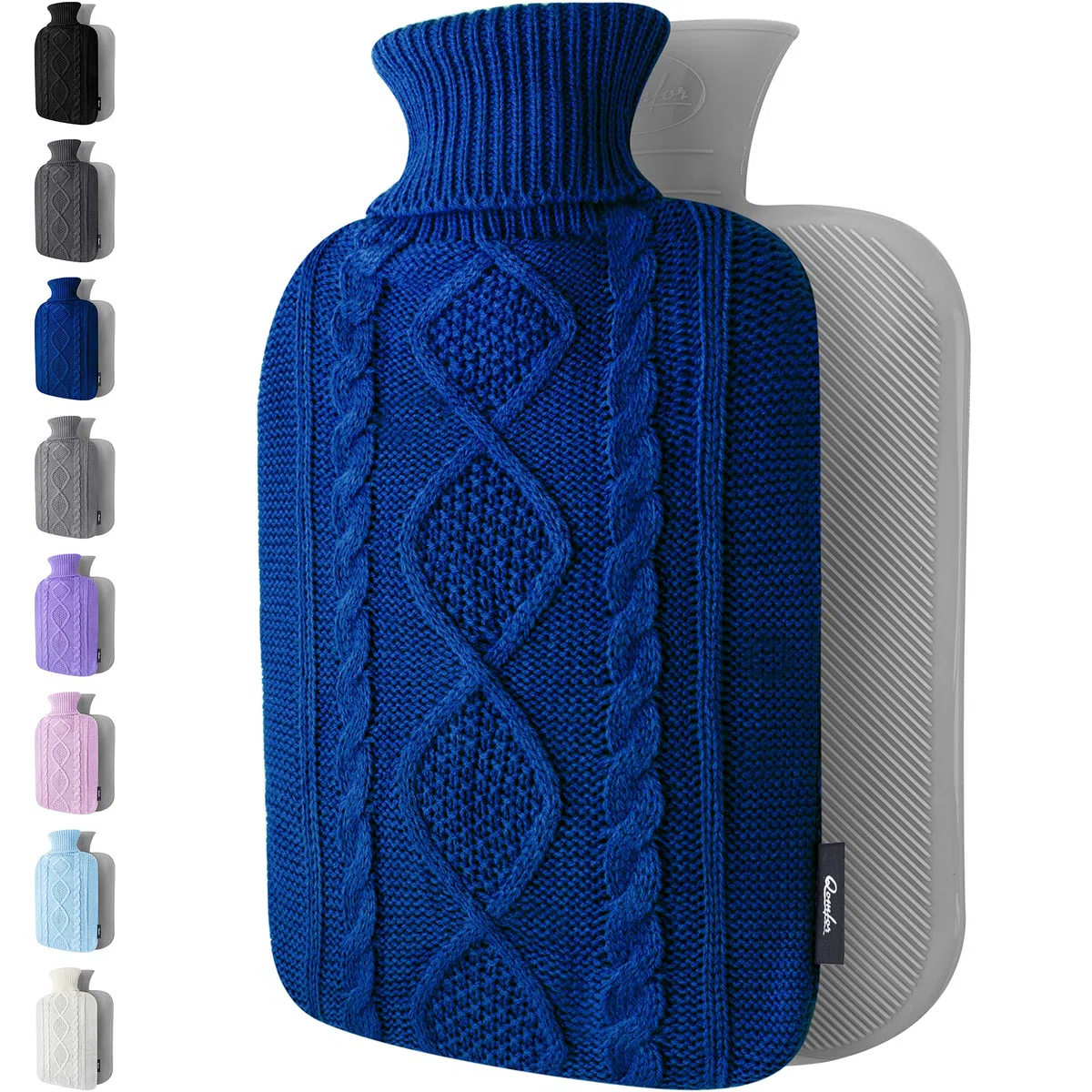 Borsa dell'acqua calda/borsa termica – con morbida fodera in maglia di alta qualità – blu scuro, 2 ​l – Termoforo per crampi mestruali e comfort durante il ciclo – Impacco caldo e freddo