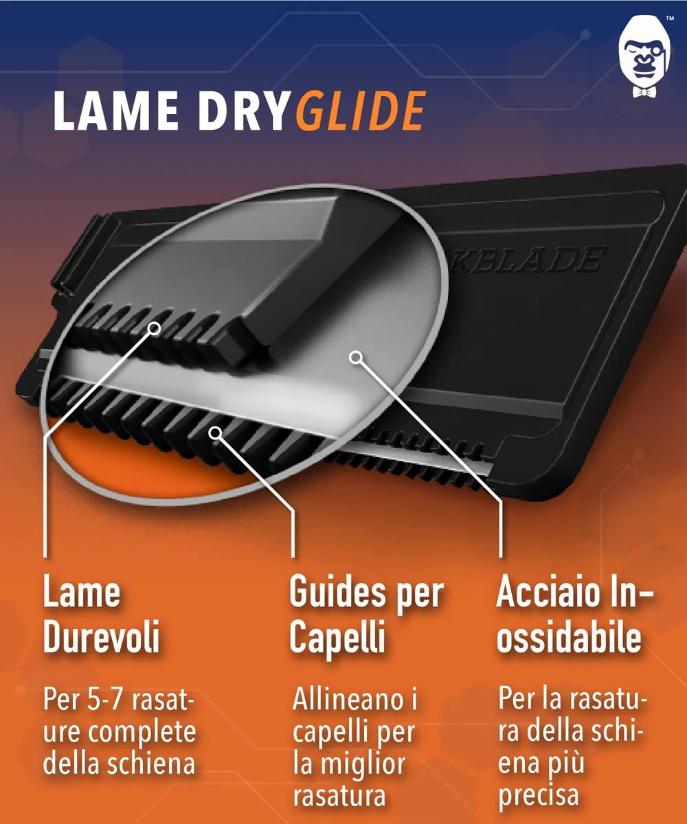 baKblade 2.0 - Ricarica cartucce di ricambio per rasoio per la schiena e per il corpo per rasoi 2.0, 3.0 e 2.0 Elite - Tecnologia Dryglide (6 rasoi inclusi)