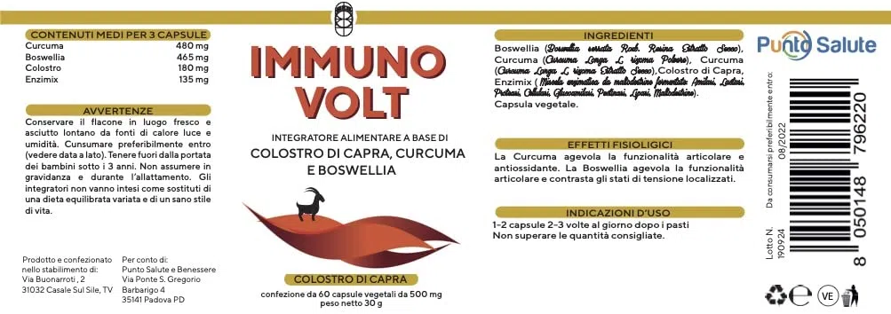 SEB Immuno Volt - Integratore alimentare naturale per il sostegno della funzionalità articolare. A base di Colostro di Capra, Lattoferrina, Curcuma, Boswellia ed enzimi