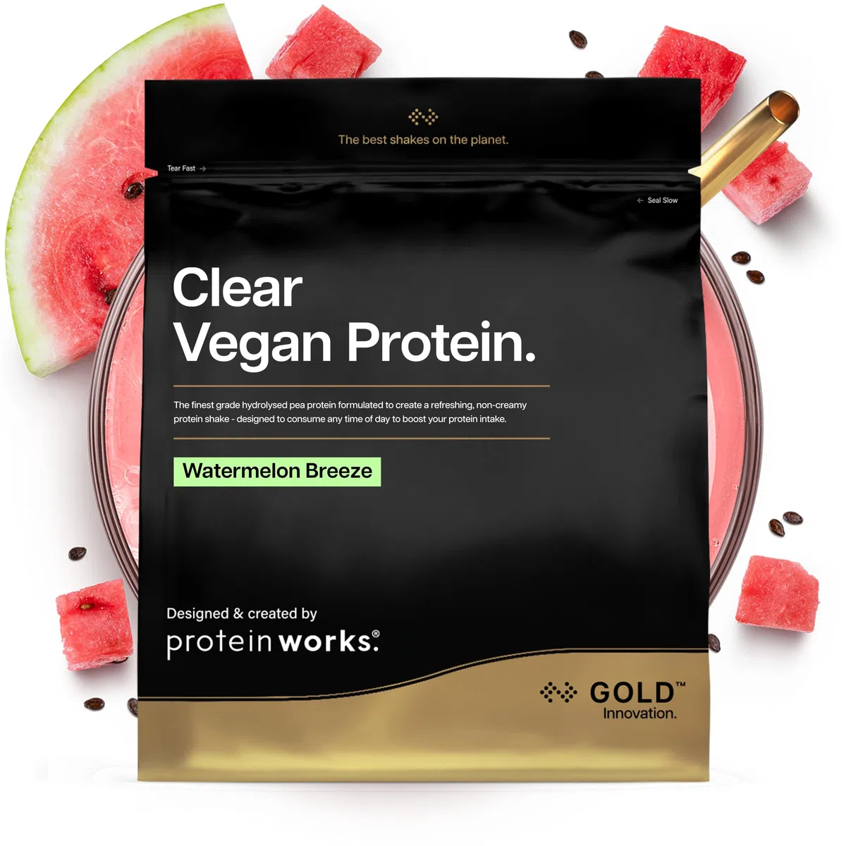 Protein Works - Proteine vegane trasparenti, bevanda rinfrescante ad alto contenuto proteico, 18 frullati, anguria, 270 g
