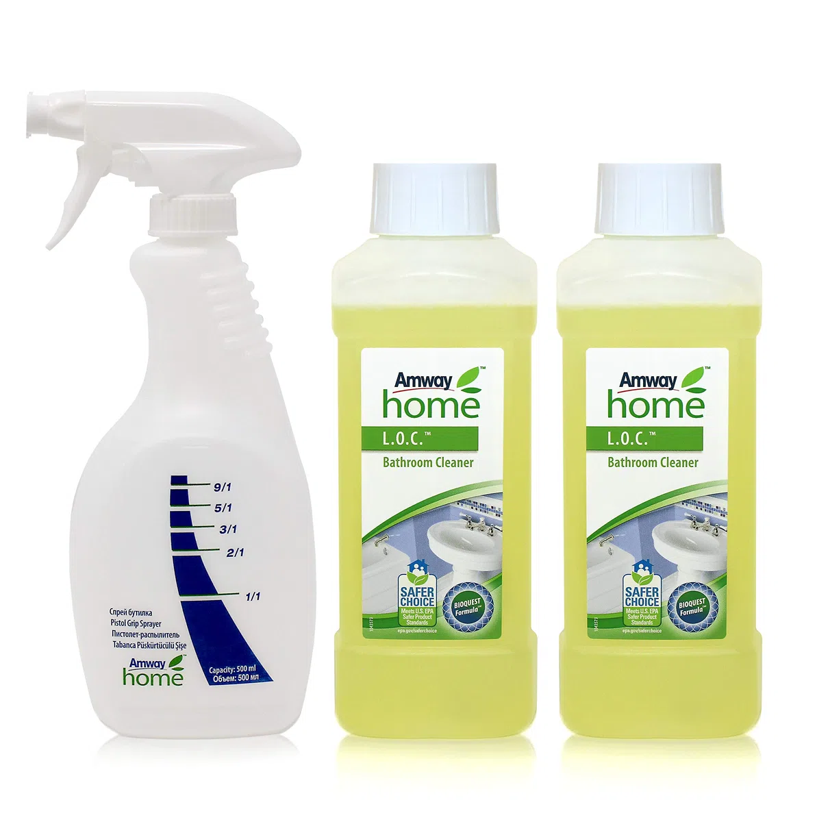 Detergente per il Bagno L.O.C.- Pack 2 x 500 ml + Spruzzatore a Pistola AMWAY HOME
