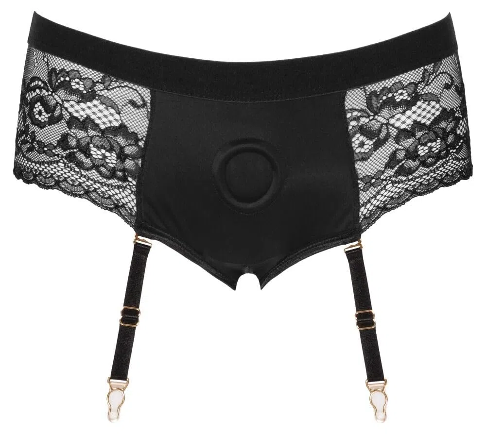 Mutanda per pene indossabile, Cintura imbracatura strapon donna per dildo, harness universale per strap on senza lacci, Mutandina Femminile in Pizzo con Reggicalze. (L)