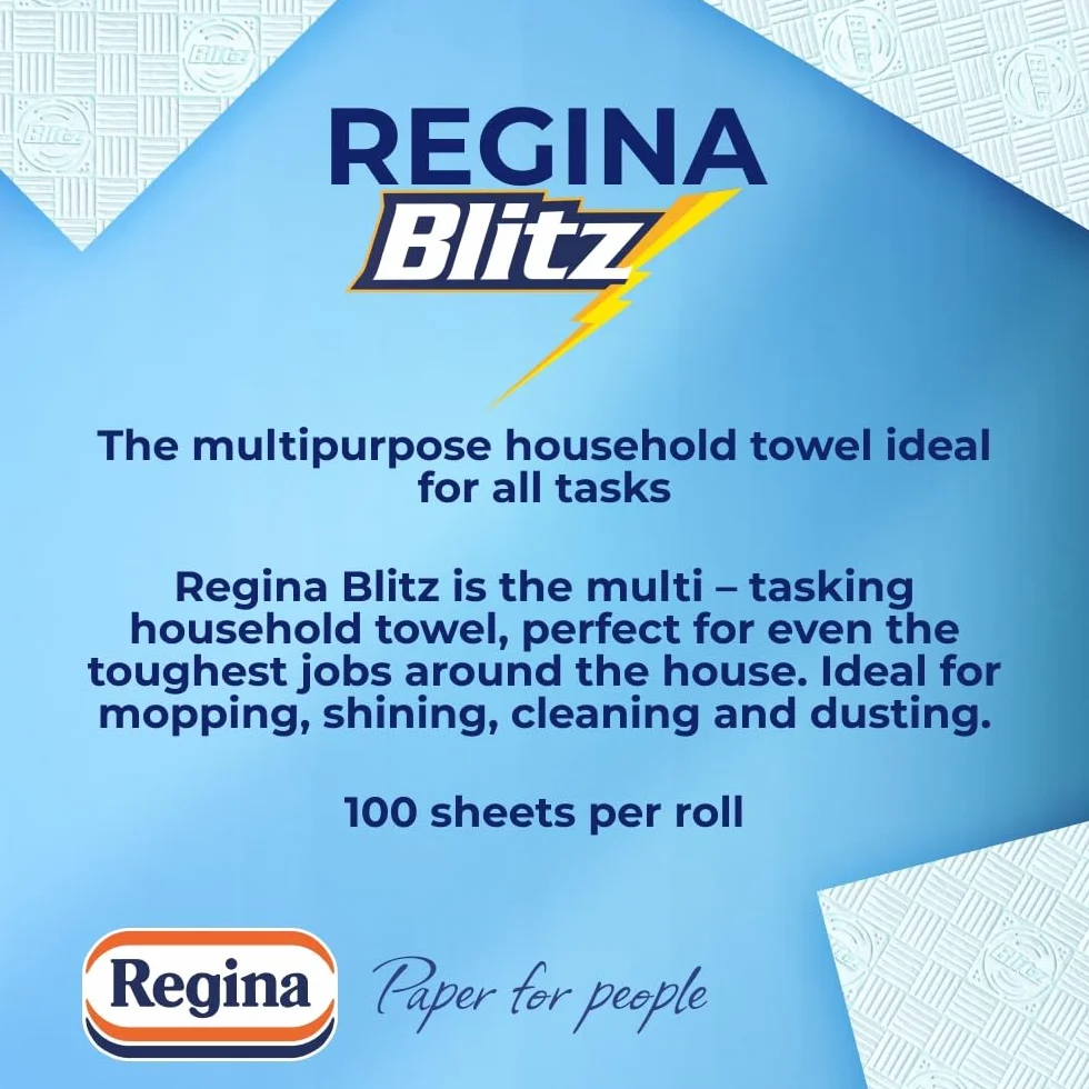Regina Asciugamano per uso domestico Blitz, 560 fogli di grandi dimensioni, triplo strato resistente, 8 rotoli