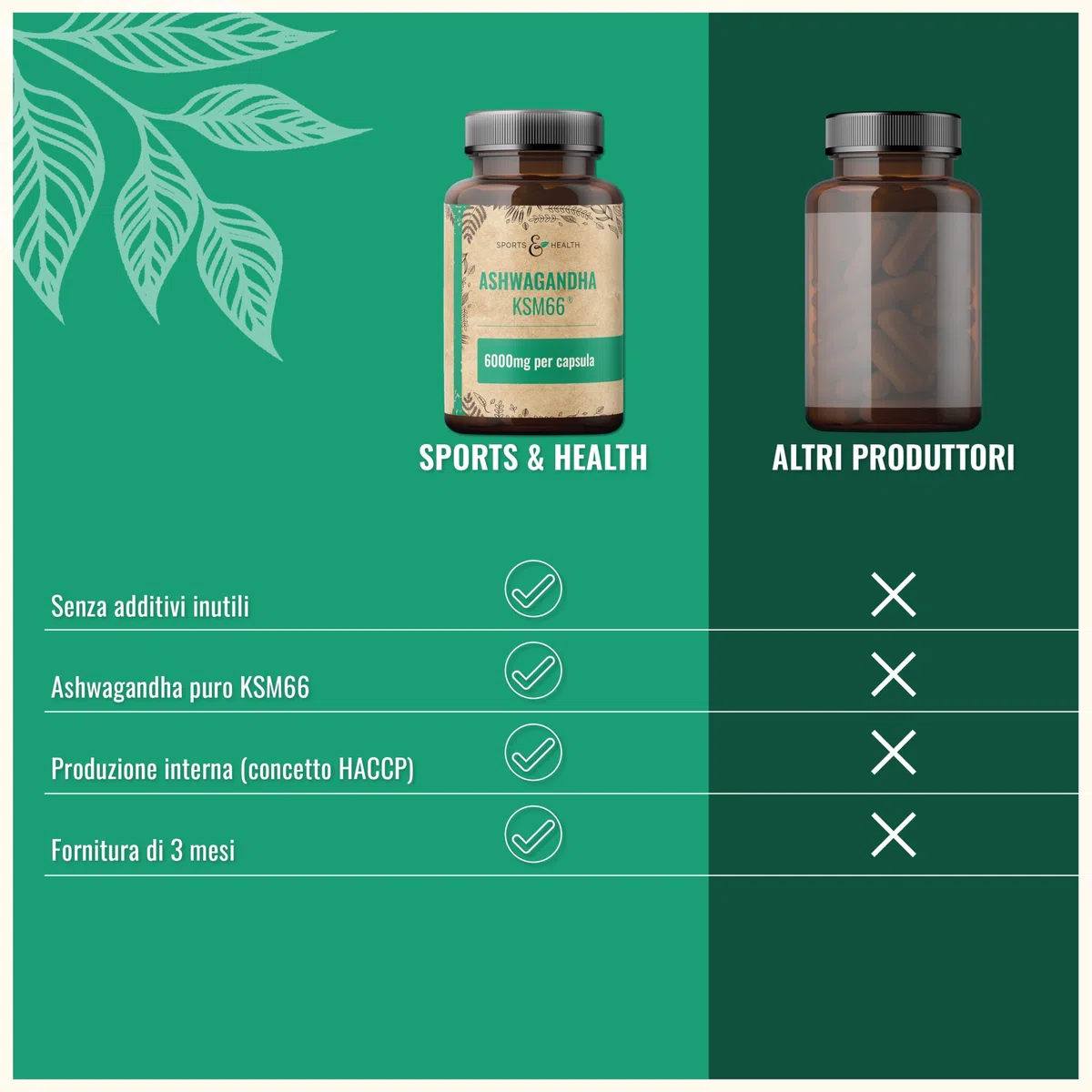 Ashwagandha KSM-66 Capsule – Ultra ad alto dosaggio 6 000 mg per capsula – Estratto puro senza additivi – 100 capsule di Ashwagandha – KSM66 Withanolidi