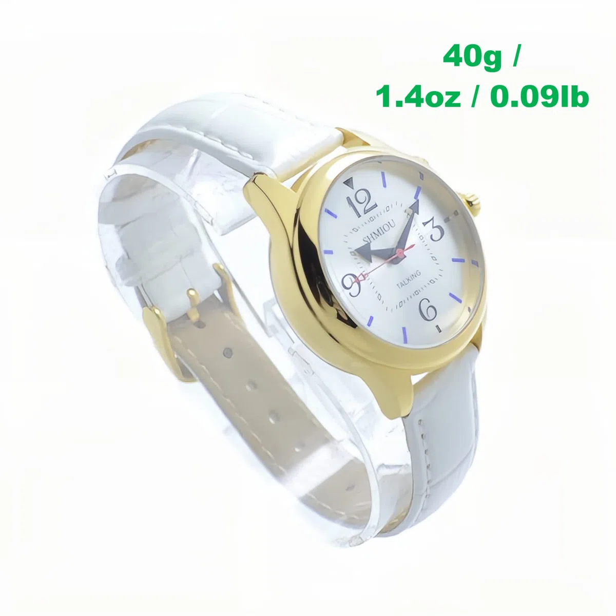 XM-FR-230401 - Orologio parlante francese per ciechi per anziani ipovedenti, bianco, Cinghia