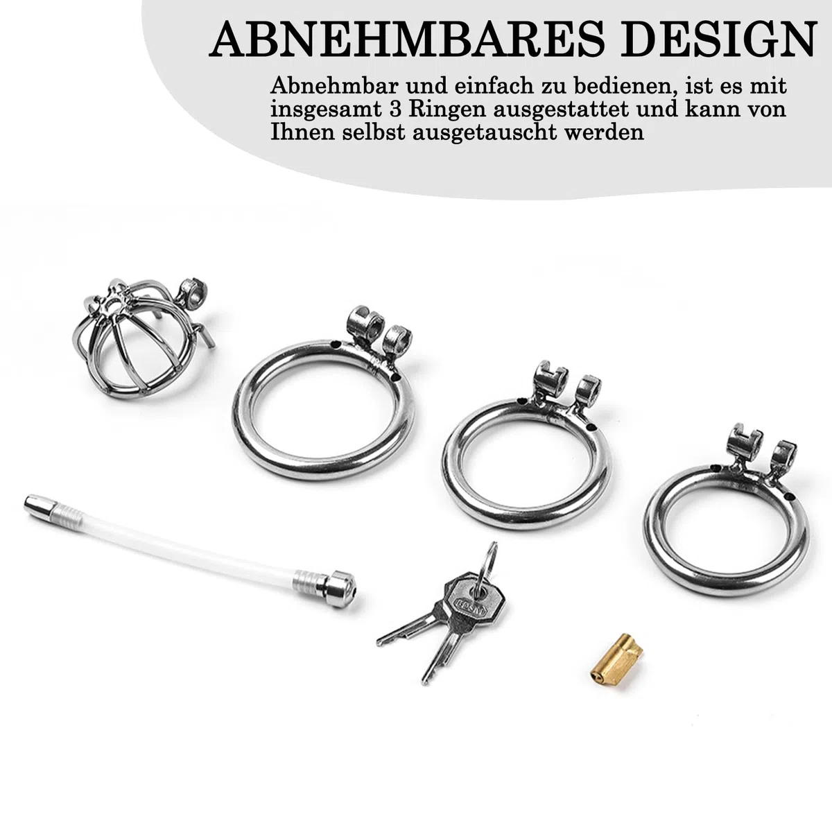 BDSMYOU Gabbia di Castità per Uomo,Gabbia per Pene in Acciaio Inossidabile con Dilatatore Uretrale e 3 Anelli per Testicoli,Chastity Cage in Metallo Cintura di Castità,Sex Toys Uomo (A)