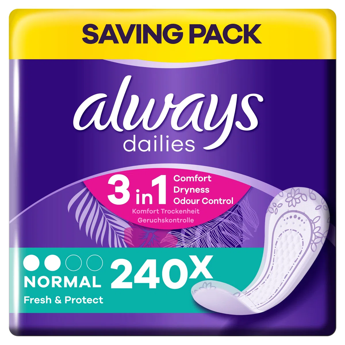Always Dailies, salvaslip singoli normali Fresh & Protect, confezione da 4 x 60