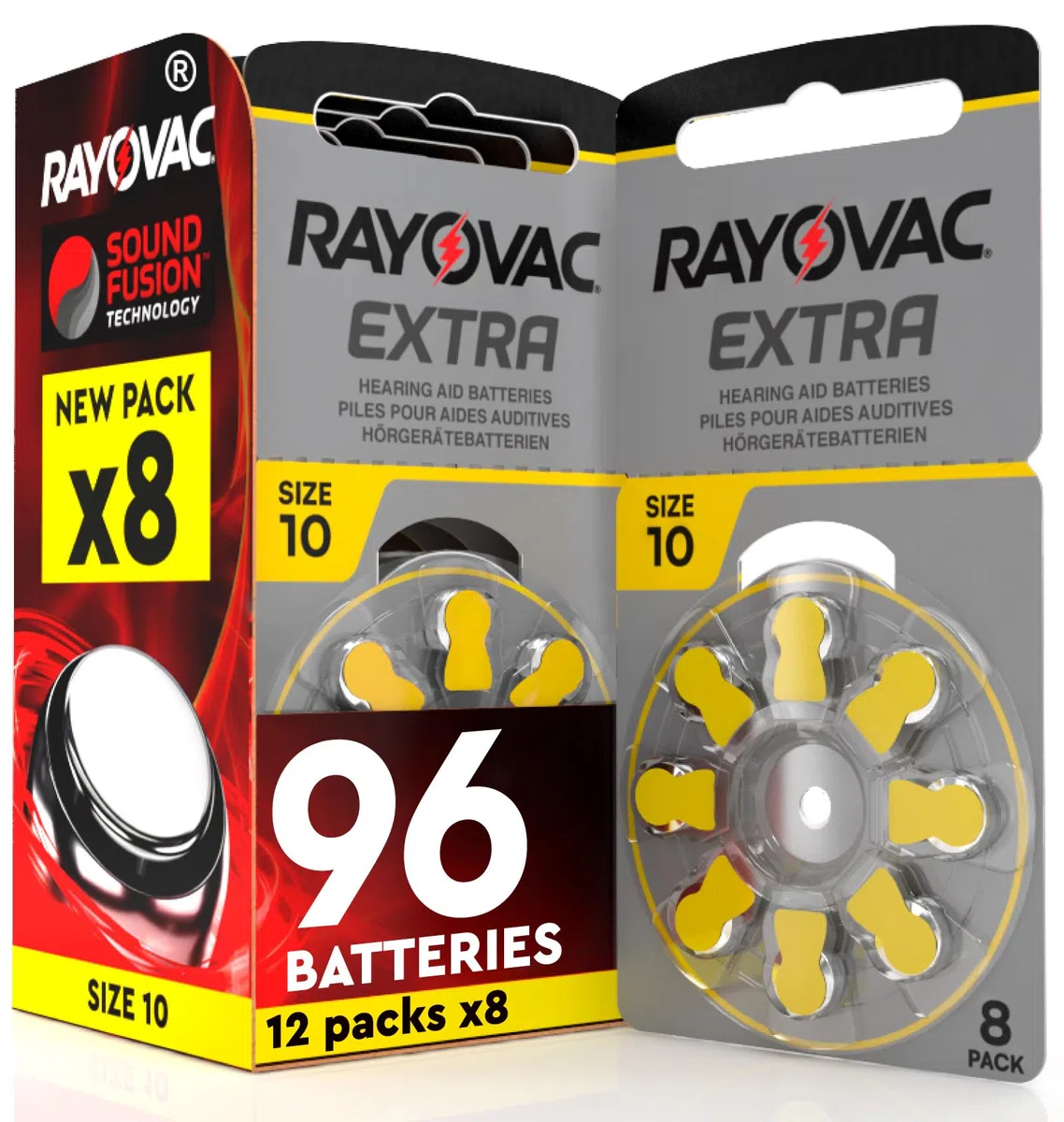 96 Batterie Per Apparecchi Acustici Rayovac Extra Advanced 10. 12 Blister da 8 Pile