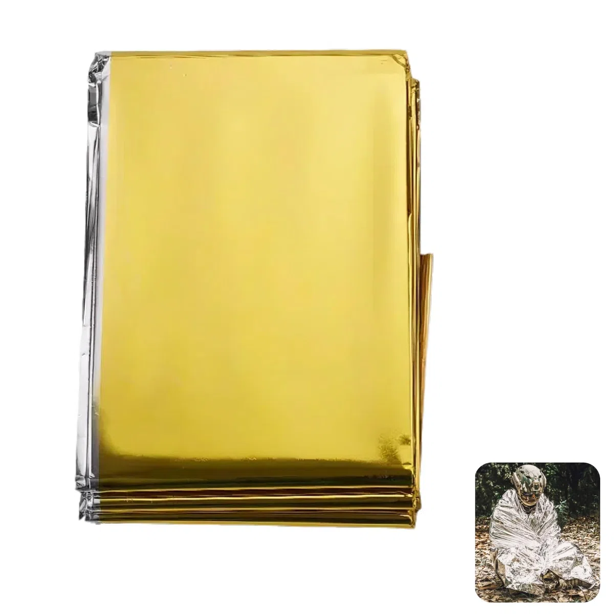Coperta Termica di Emergenza Premium | Set da 5 Pezzi | Telo Termico Bifacciale Oro/Argento - Protezione Freddo/Calore, , Ideale per Kit di Pronto Soccorso e Attività all'Aperto - 210 x 160 cm