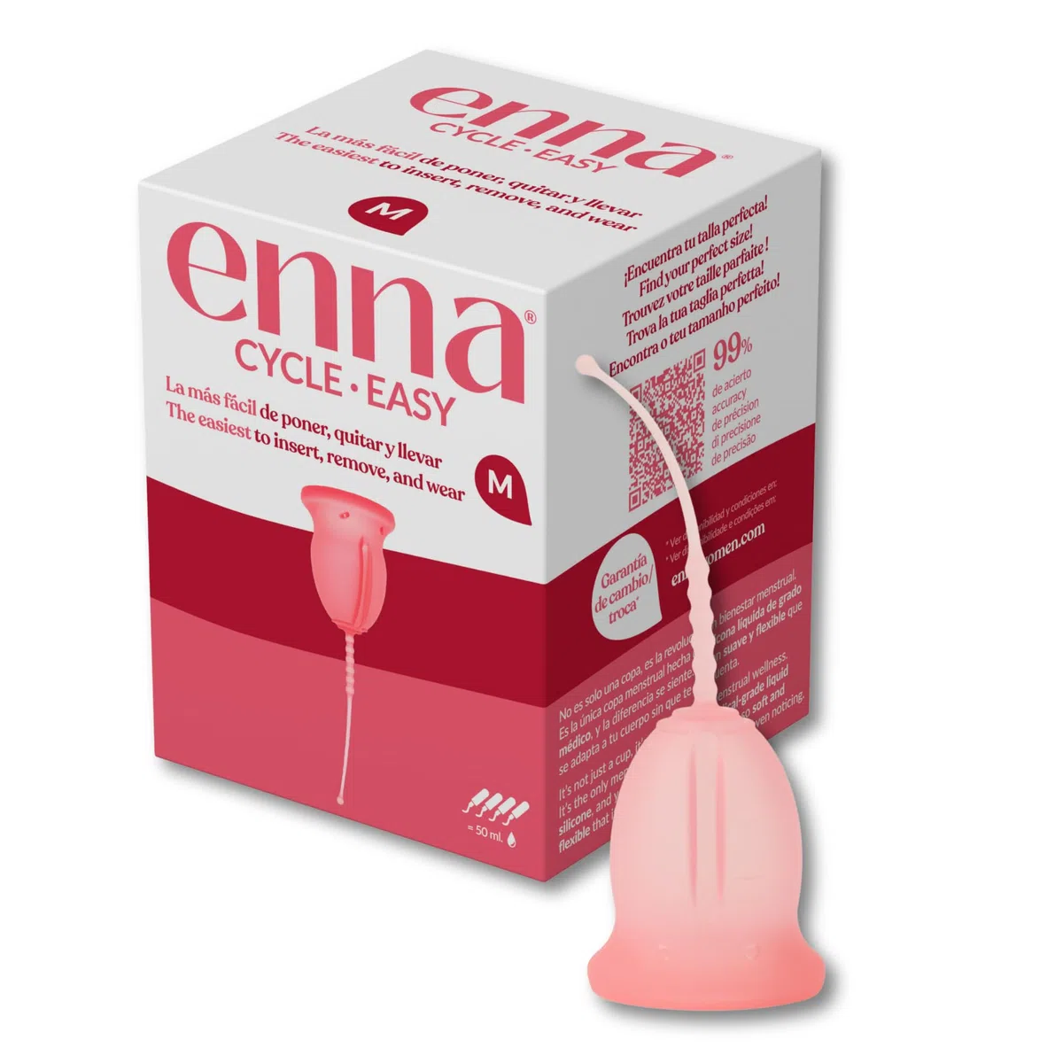 Enna Cycle Easy Coppetta Mestruale Taglia M – 1 Unità, Riutilizzabile, Silicone Medicale Made in Spagna, Fino a 12 Ore di Protezione