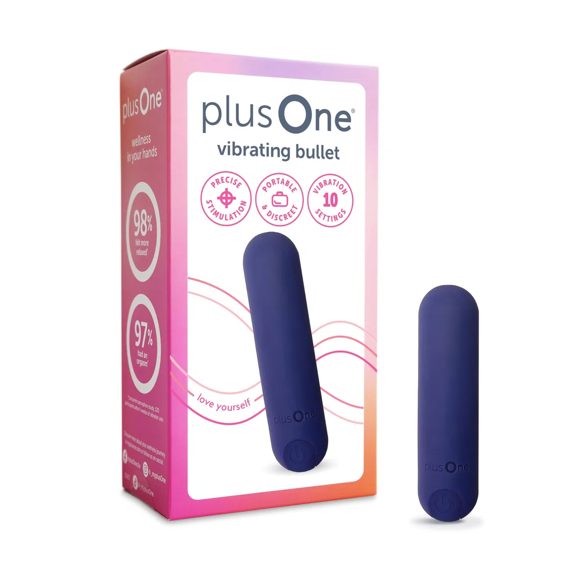 plusOne Bullet Vibrante Viola per Stimolazione Esterna, Giocattolo Sessuale Stimolante da 3 Pollici per Donne, Impermeabile, Silenzioso e Discreto con 10 Modalità di Vibrazione