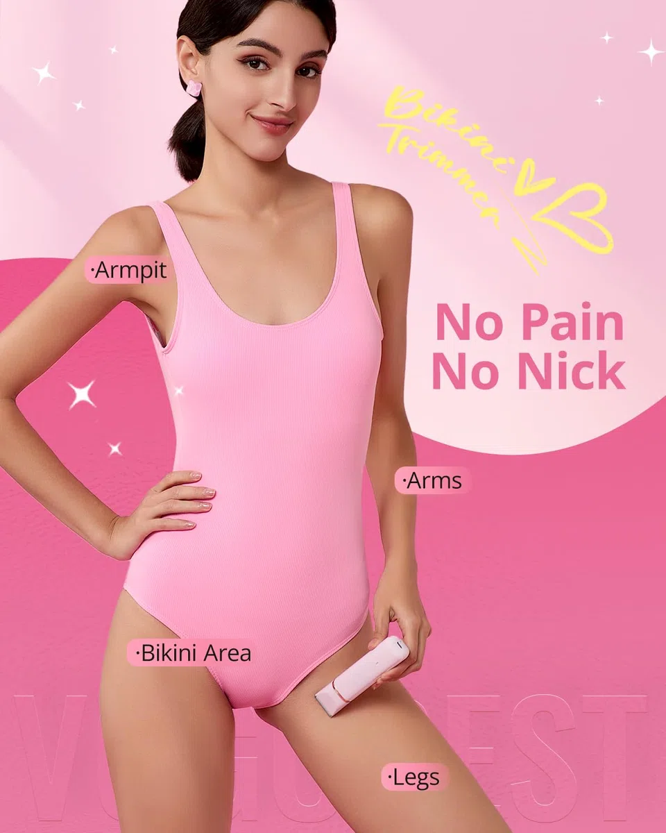 VG VOGCREST Rasoio elettrico per bikini: ricaricabile per rimuovere i peli del corpo, da donna, indolore, per braccia, ascelle, gambe, peli pubici (rosa)