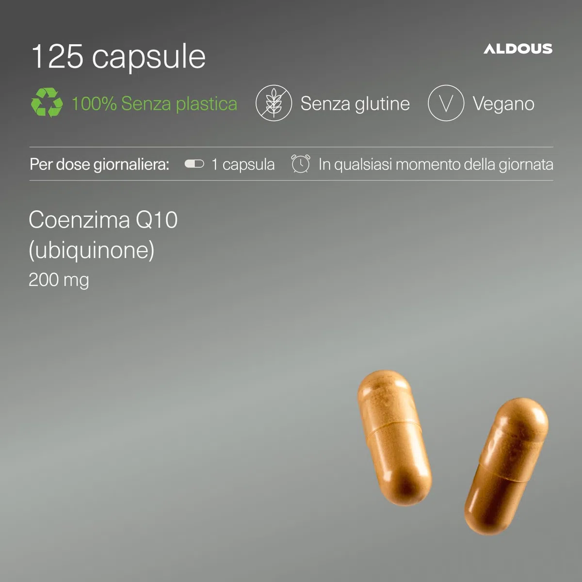 Coenzima Q10 200mg - per +4 mesi - Ubichinolo, Fermentazione naturale - Q10 integratore CoQ10 - Supporto per Energia, Benessere della pelle - Antiossidante, Sistema Immunitario - Vegan - Aldous