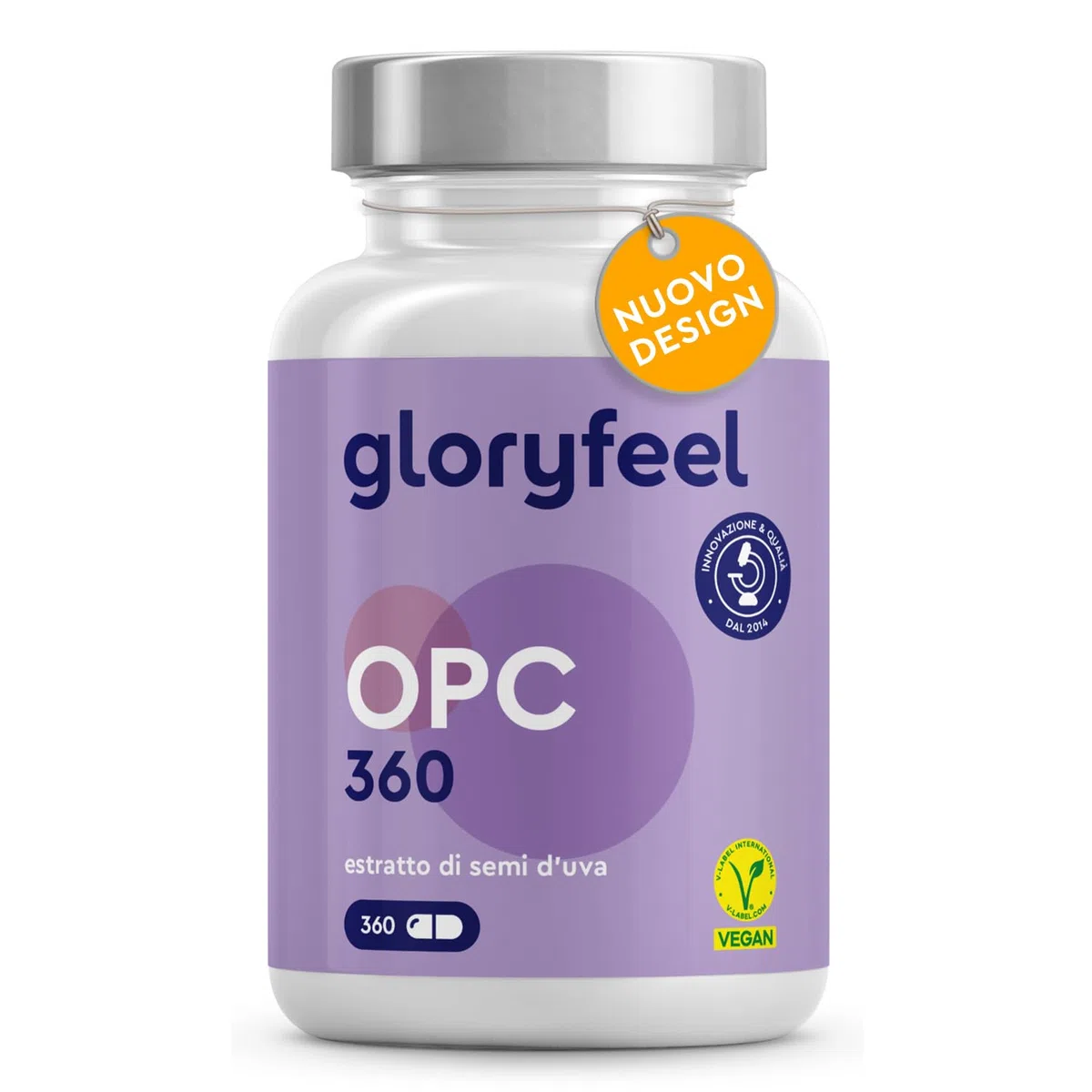 Integratore OPC, Estratto di semi d'uva con Vitamina C, 360 Capsule Vegan, 631mg di OPC puro da Uve Francesi, Antiossidante per Circolazione, Proantocianidina Oligomerica