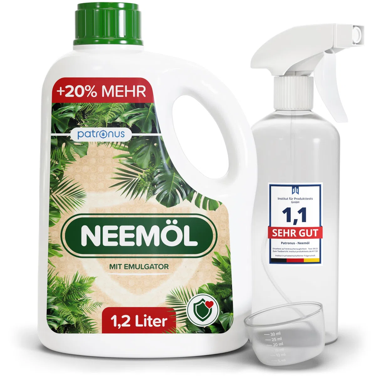 Olio di neem naturale con emulsionante, 1200 ml, con flacone spray e misurino, produce 120 l, spray per olio di neem pronto a spruzzare, olio di neem per la cura naturale delle piante per interni ed