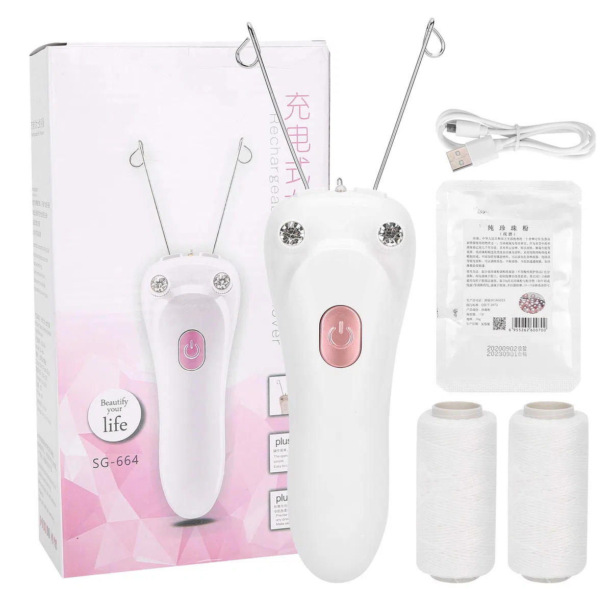 Epilatore per peli facciali da donna, epilatore elettrico con filettatura senza fili, depilazione con filo di cotone per viso, avambraccio, mento, peli del labbro superiore(Rosa)