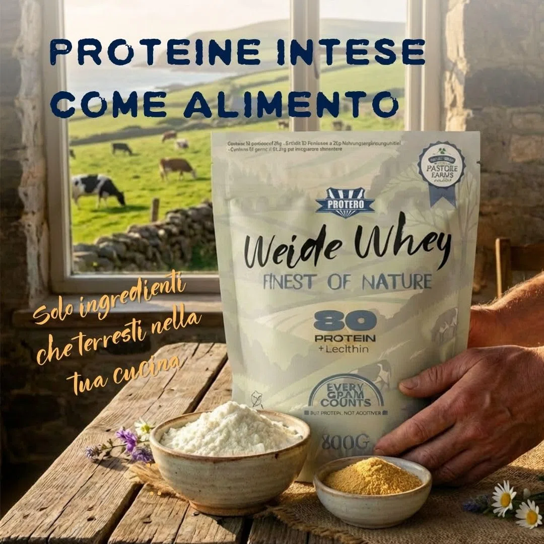 Protero Weide Whey Protein 80 Grass-Fed – Proteine in Polvere da Siero di Latte da Pascolo 800g | Senza Dolcificanti o Coloranti | Gusto Natural