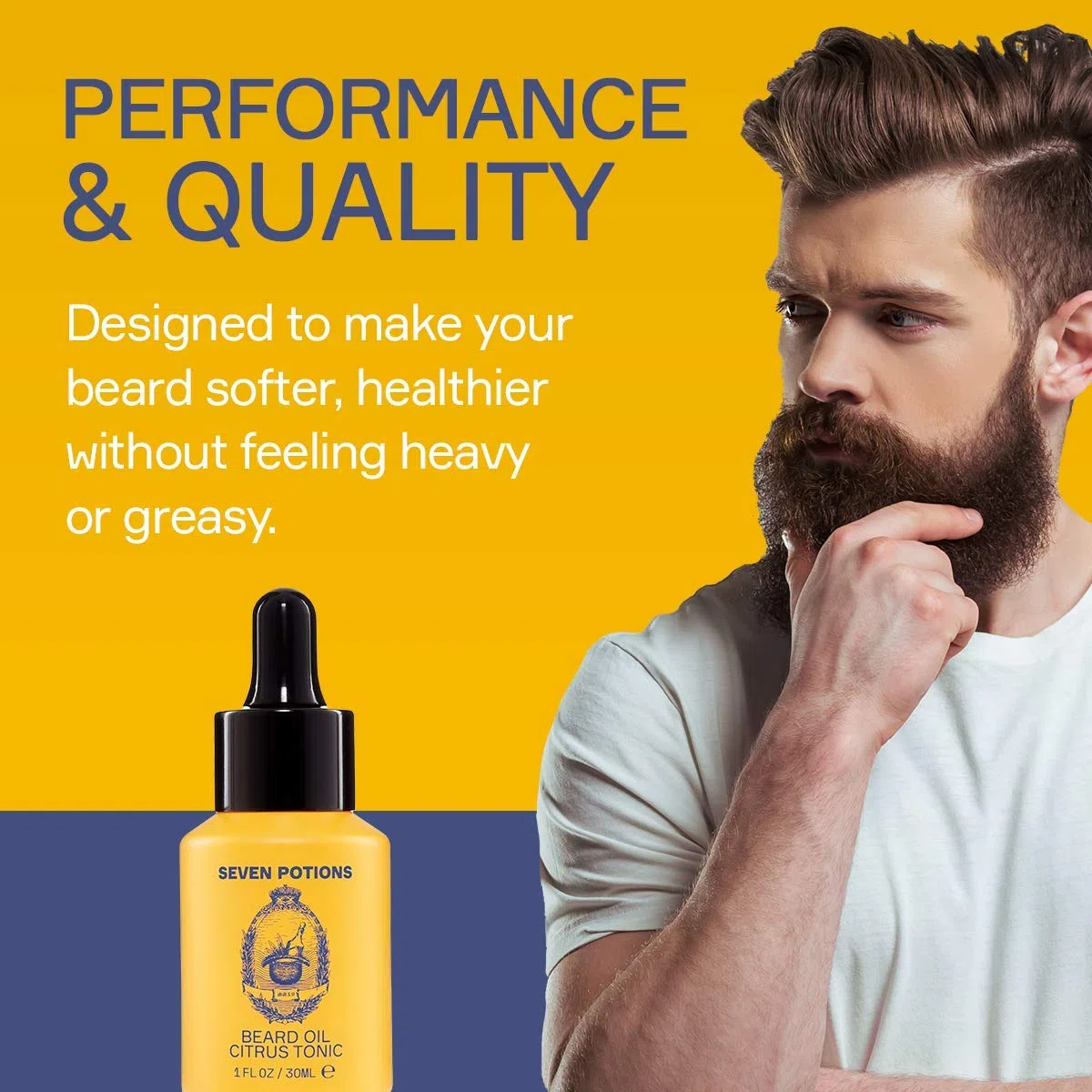 Seven Potions Olio da Barba per Uomo - Olio da Barba alla Jojoba per Nutrire Pelle e Peli - Stop al Prurito - Completamente Naturale, Vegan e Cruelty Free - Citrus Tonic