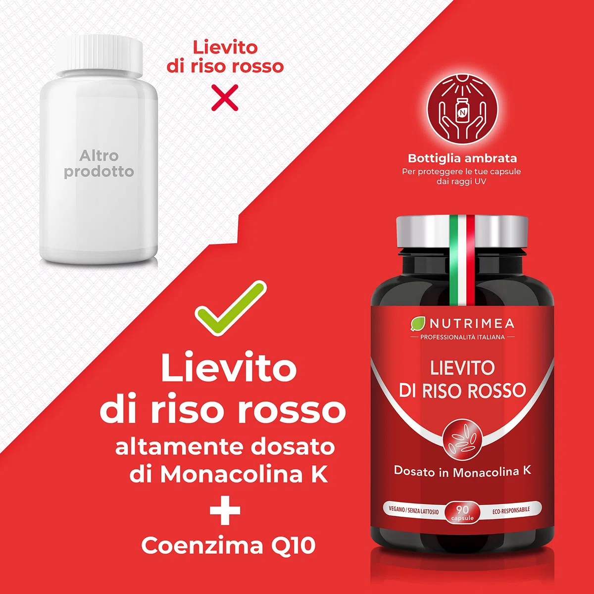 Lievito di Riso Rosso | Ricco di Coenzima Q10 | Con 2,8 mg di Monacolina K | 90 Capsule