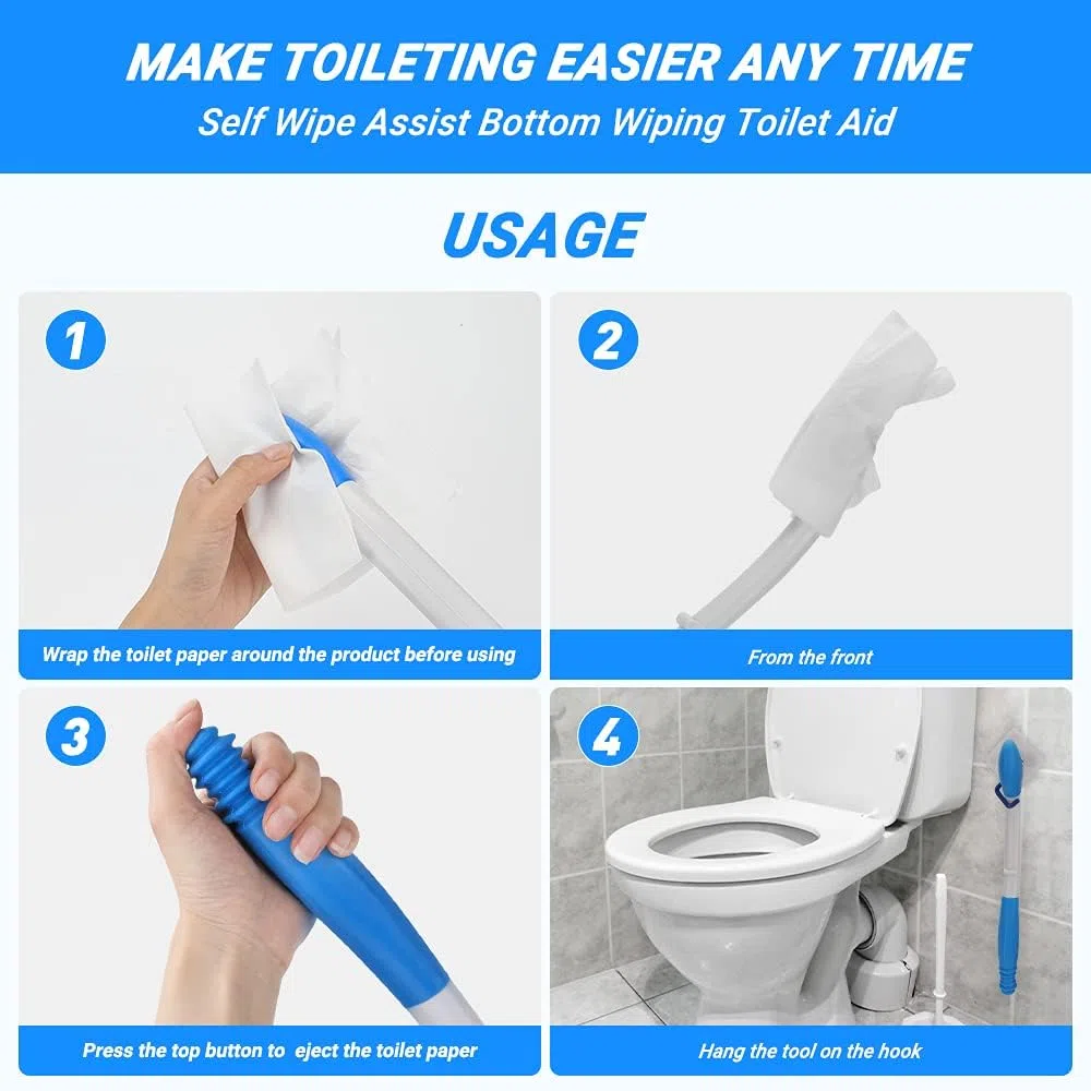 Toilette Aids Tools Lungo Comfort Wipe Pieghevole Toilette AIDS AIDS Buddy Toilette AIDS AIDS con Gancio di Corda per Disabili Anziani Donne Incinte Donne Ferite