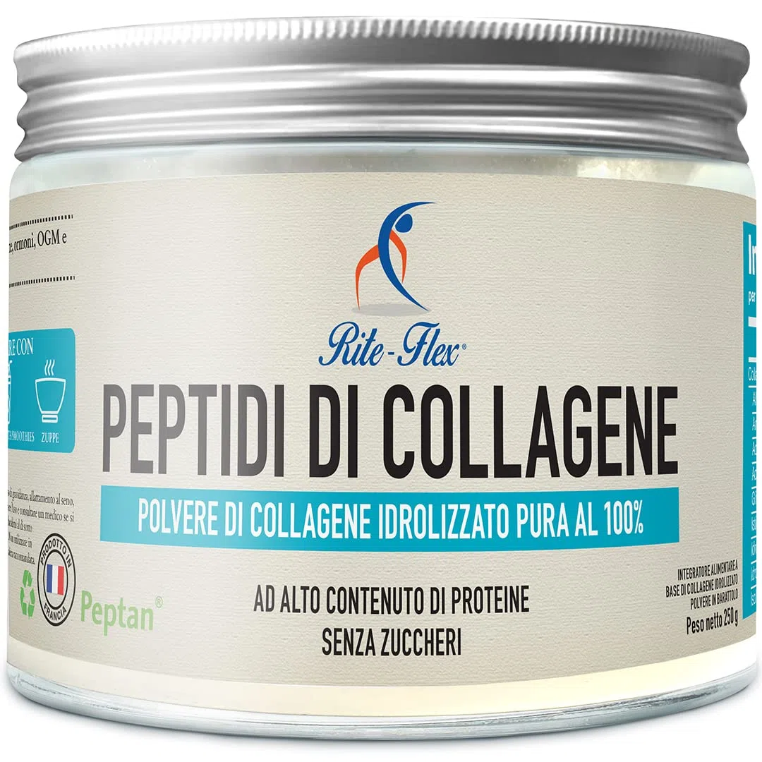 Rite-Flex, Peptidi di Collagene confezione da 250 g con Peptan, Polvere di Collagene Idrolizzato, 5g (5000 Mg) di Collagene per porzione