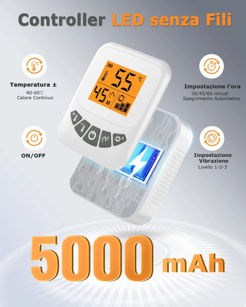 JOBYNA Cuscino Riscaldante senza Fili per Collo, Massaggiatore Portatile 5000 mAh, Termoforo Elettrico Per Sollievo Dal Dolore, 3 Livelli Vibrazione, 40-60 ℃ e Spegnimento Automatico