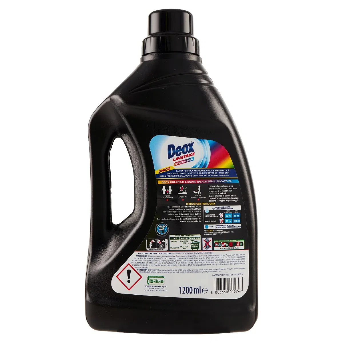Deox - Detersivo Lavatrice Liquido Colorati e Scuri, 144 Lavaggi, Smacchia e Ravviva i Colori, con Tecnologia Anti-Transfer, 1200ml x 6 Confezioni