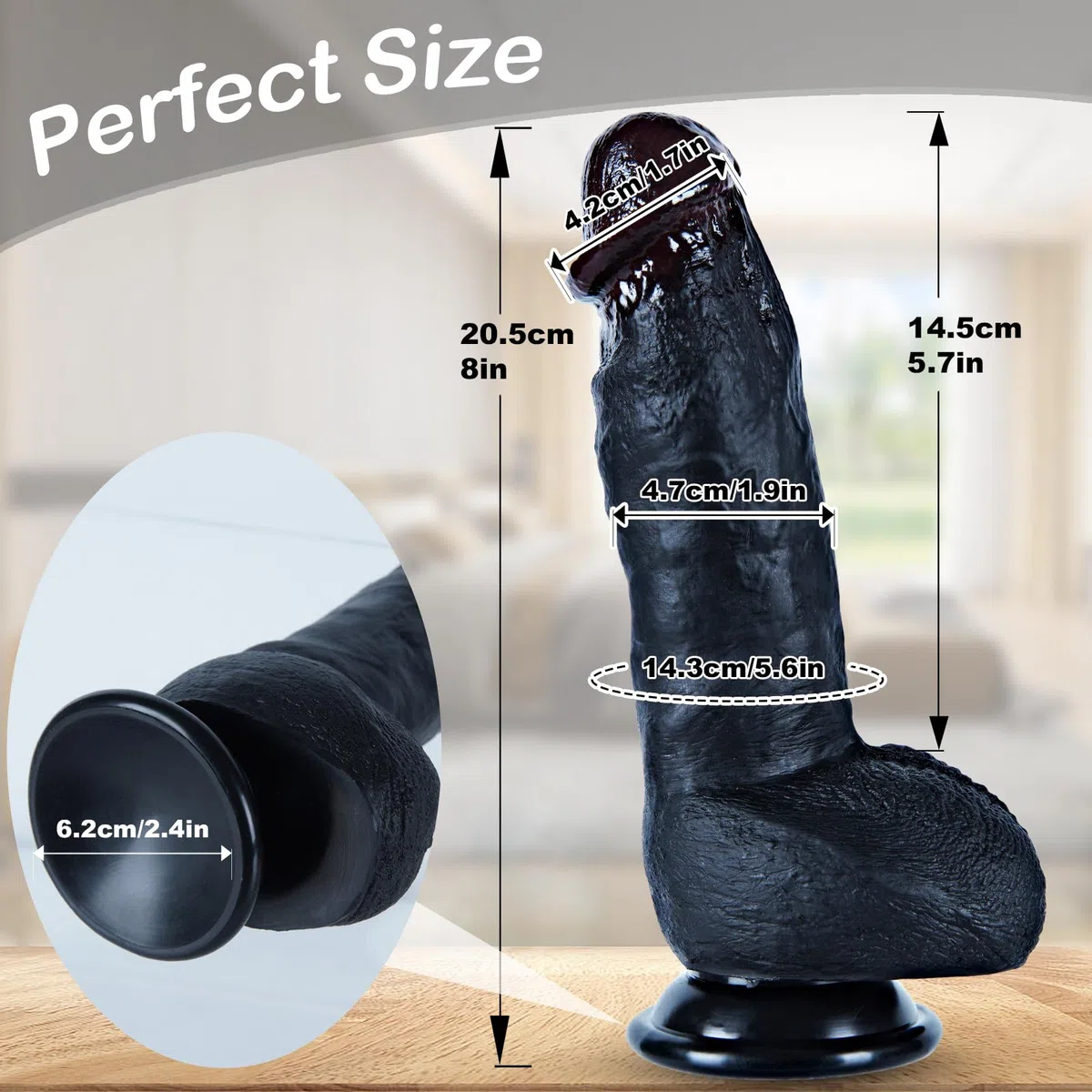 Dildo realistico in silicone nero da 20,5cm con potente ventosa,grande dildo anale per principianti,stimolatore vaginale del punto G,morbido e spesso,sensazione simile alla pelle,per coppie uso unisex