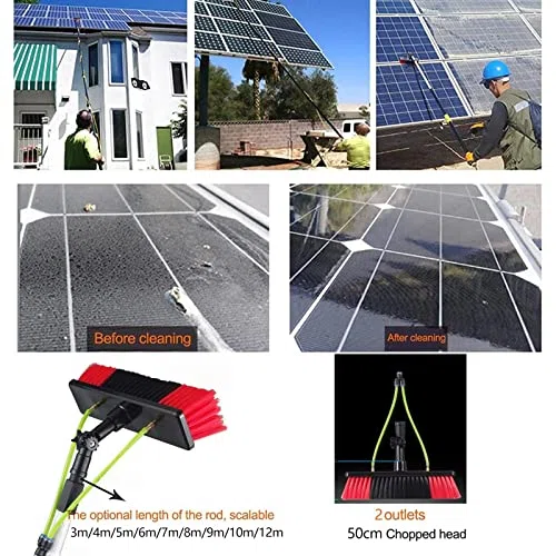 Teles Kit di spazzole per la pulizia dell'approvvigionamento idrico per pannelli solari, pulitore rotante per pannelli fotovoltaici, palo estensibile per uso domestico, strumento efficiente per la