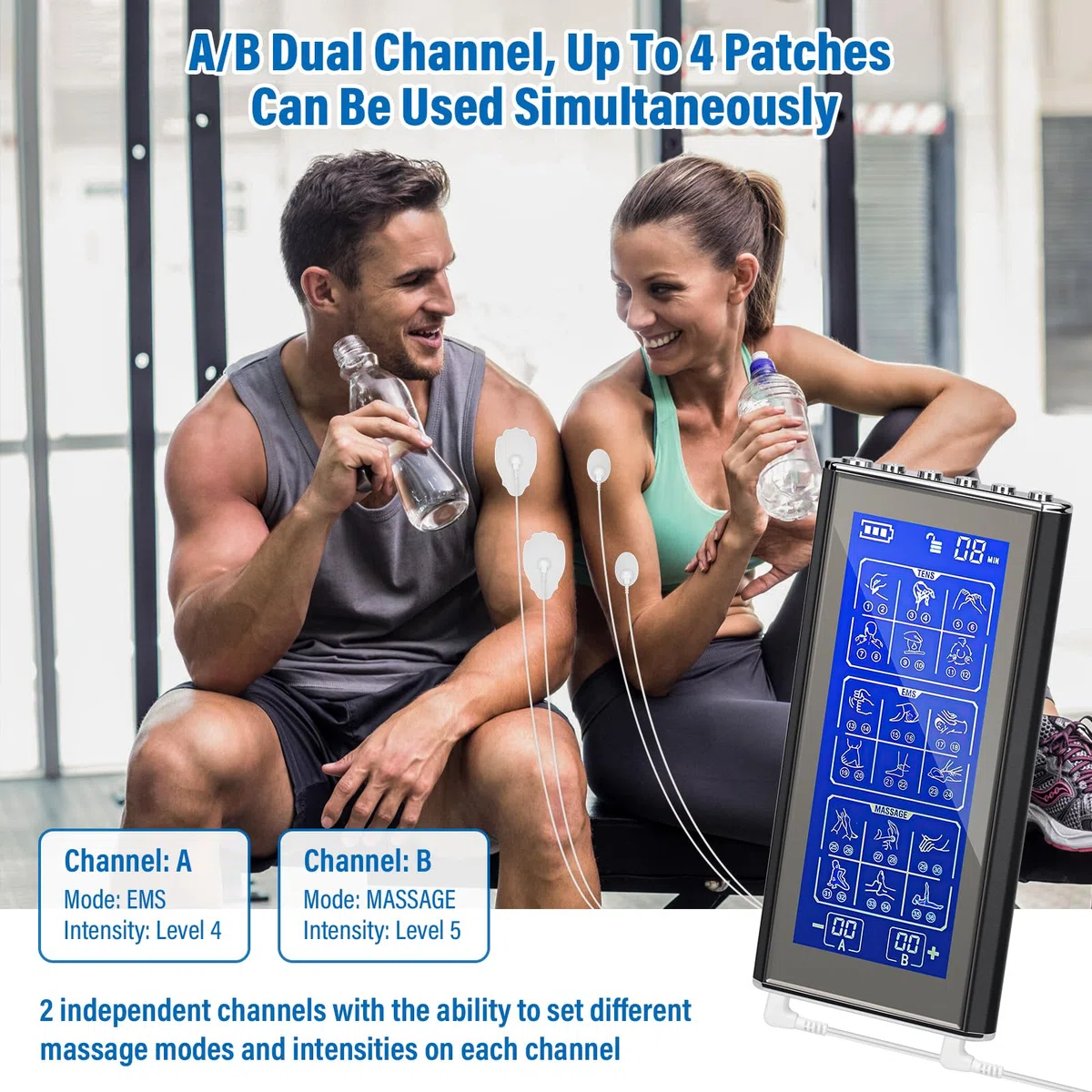 Elettrostimolatore Muscolare 3 in 1 TENS Elettrostimolatore a Doppio Canale 36 Modalità 20 Livelli di Intensità con 10 Elettrodi per Alleviare Il Dolore e Costruire Muscoli