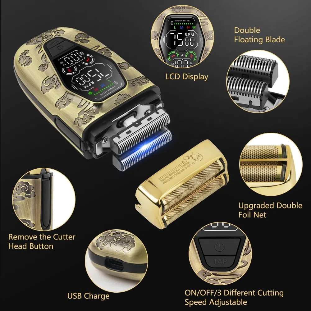 AOOWU Rasoio a Lamina Doppia da Uomo, 2 In1 Rasoio Elettrico Barba e Capelli con Sostituire Staccabile Lame, Portatile Impermeabile Rasoio da Viaggio, Ricarica USB, per Una Rasatura Liscia