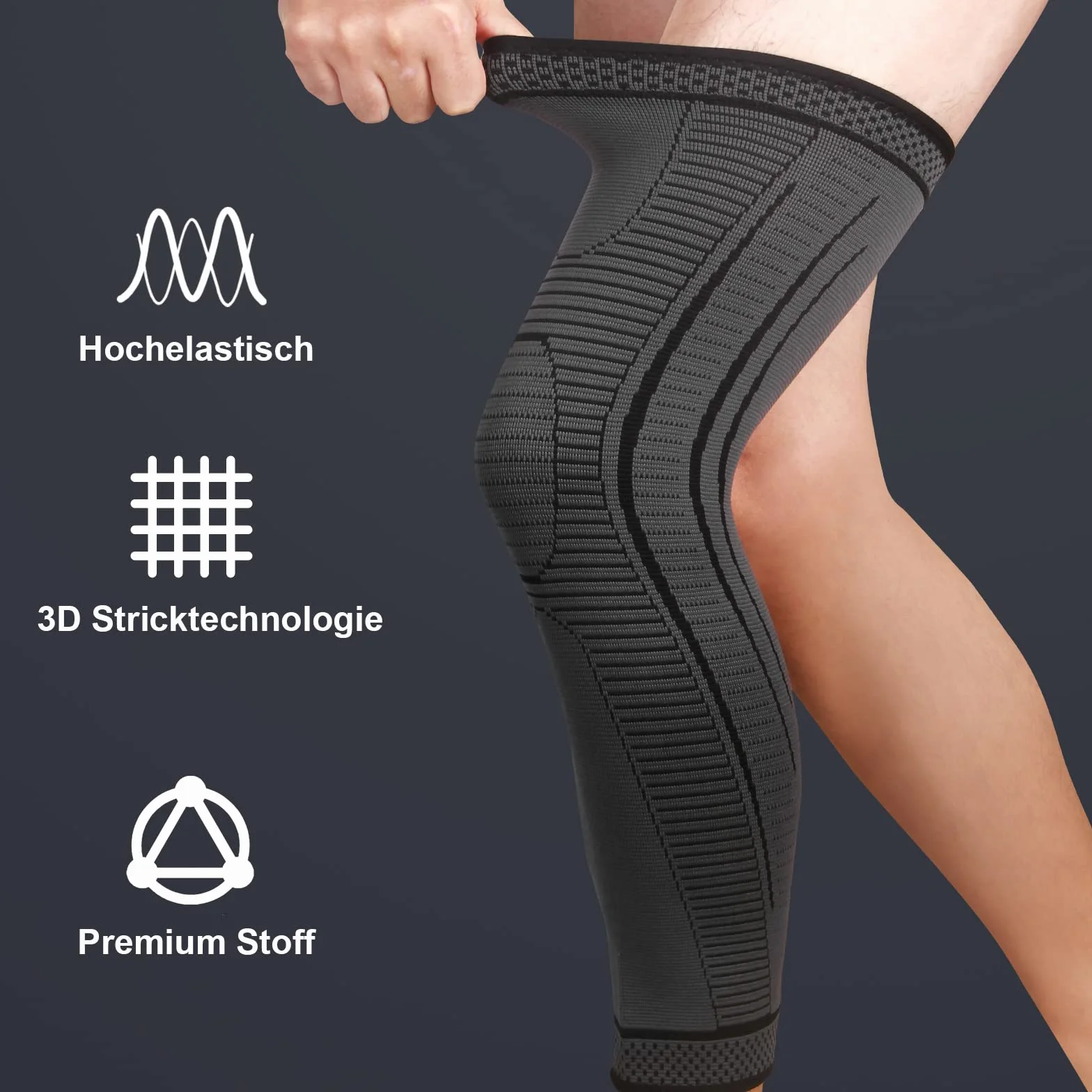 Supporto Ginocchio Lunga 2 Pezzi Tutore Ginocchio Compressione Con Silicone Antiscivolo, Applicabile a ACJ, PCL, Lacerazione Menisco, Artrite, Tenosinovite, Maschio e Femmina (nero, M)