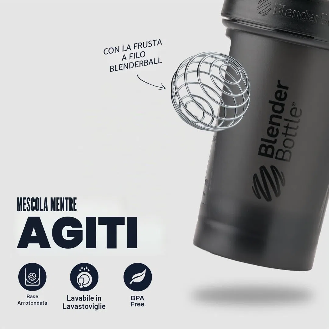 BlenderBottle Classic V2 Shaker Bottle con sfera in acciaio inox, perfetto per frullati proteici, lavabile in lavastoviglie, 600 ml, nero