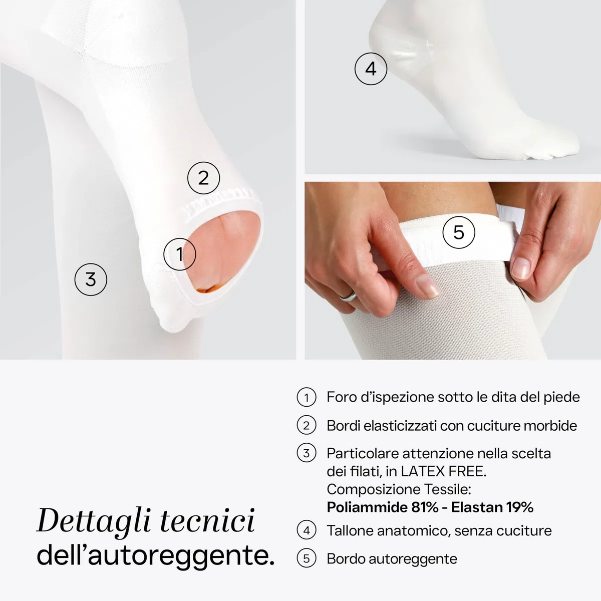 REVÉE Calze Autoreggenti Unisex a Compressione Graduata, Calze Antitrombo Post-Operatorie mirata alla coscia, con Foro d’Ispezione, Elastiche e Compressive