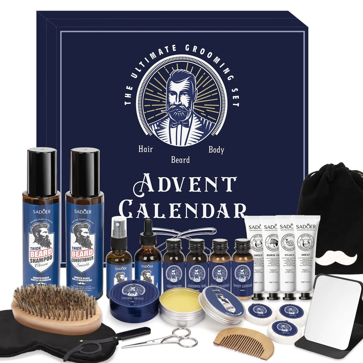 Calendario dell'Avvento 2025 per Uomo, 24pcs Premium per la cura della Barba, Calendario Natalizio per la cura Della Barba, Corpo, Viso, Barba e Capelli, Regali di Natale per Uomo Papà Nonno Marito