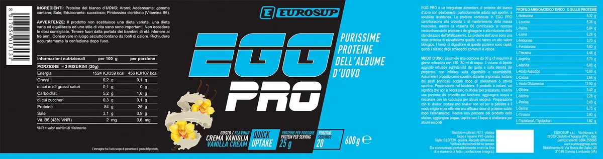 EGG PRO - 600g - Vaniglia - Purissime proteine del bianco d'uovo