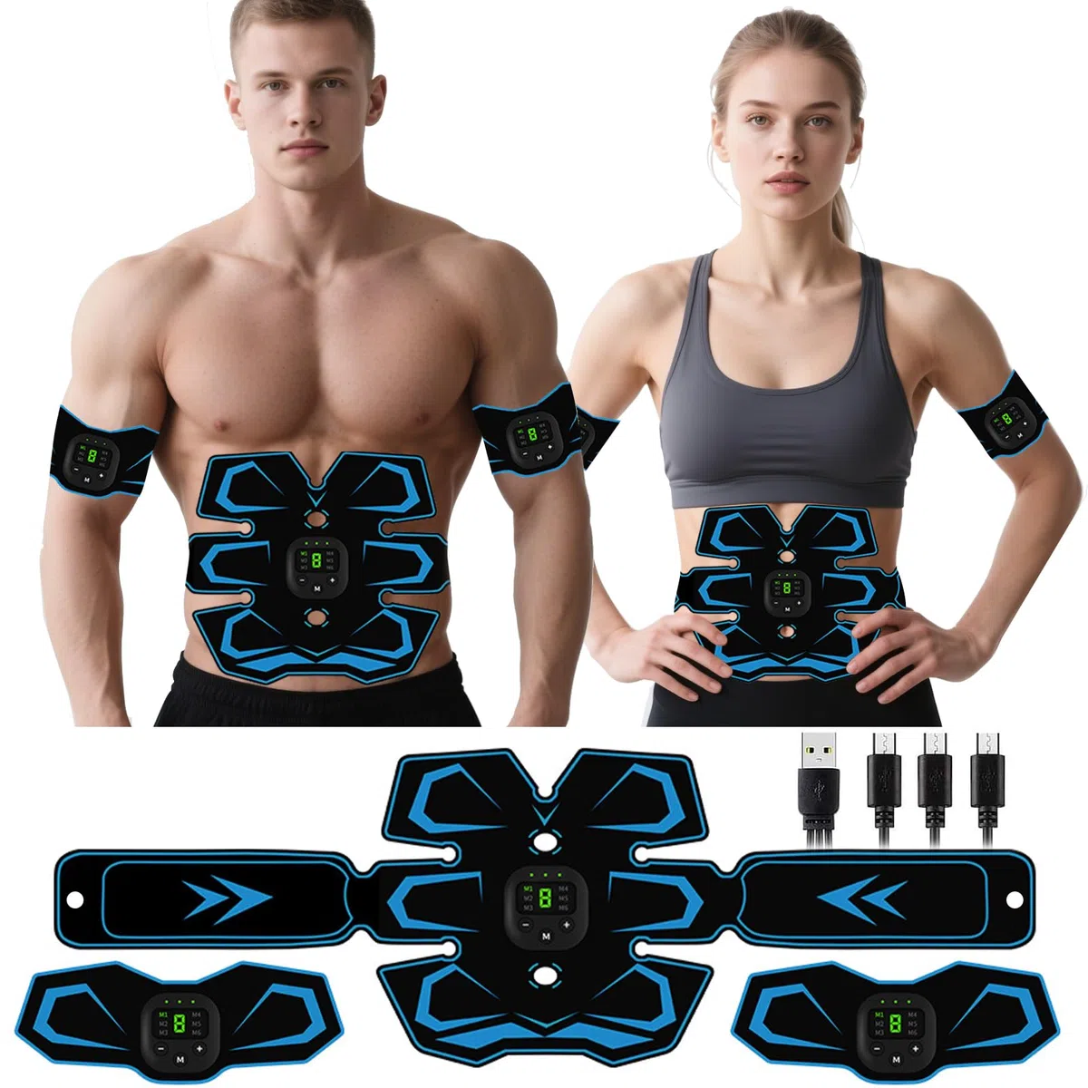 Elettrostimolatore Muscolare - Elettrostimolatore per Addominali, 6 modalità e 19 Intensità, Stimolatore Muscolare EMS Glutei, Addome, Braccia, Gambe