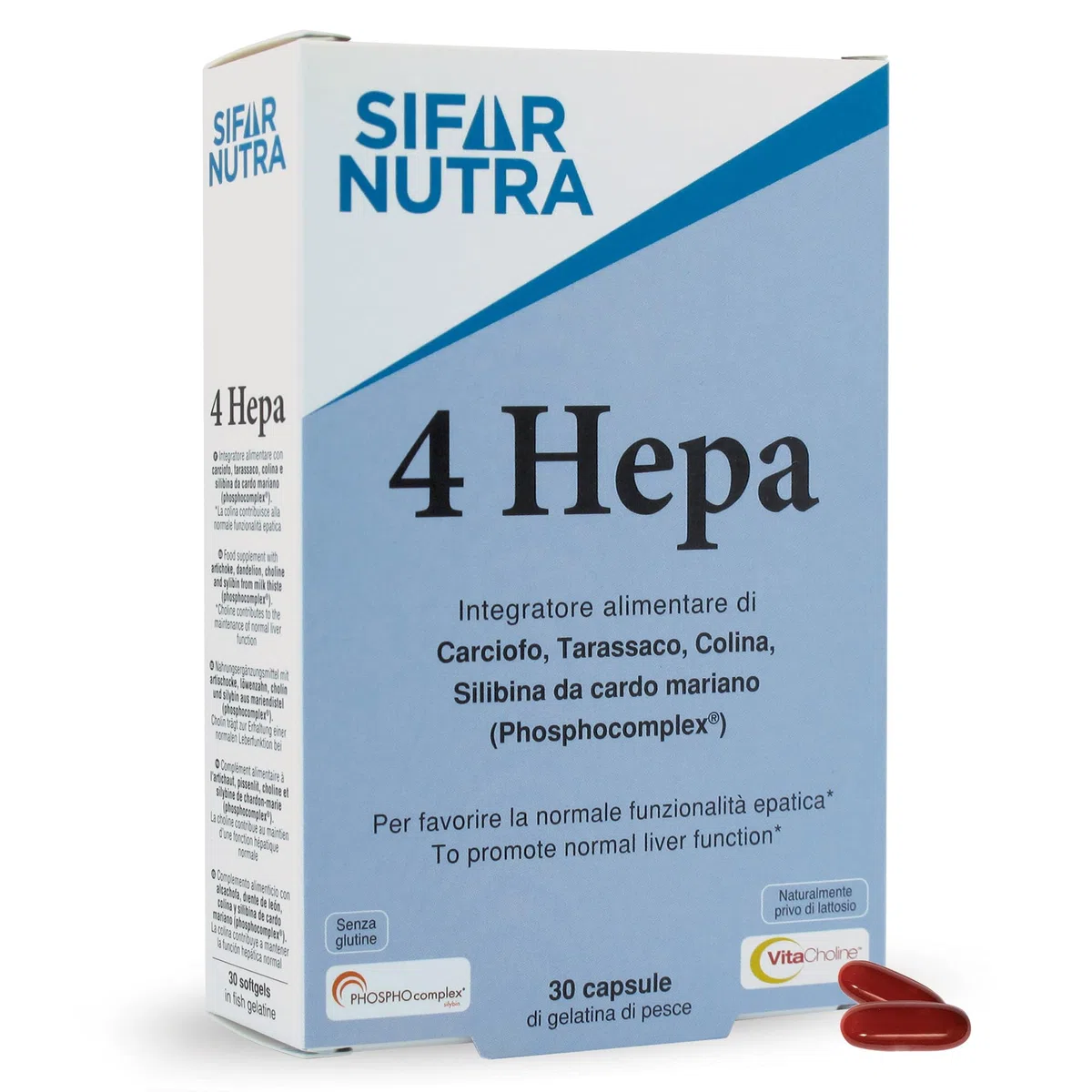 Sifar Nutra 4 Hepa | integratore depurativo fegato | per la normale funzionalità epatica | con carciofo, tarassaco, colina, silibina da cardo mariano | 30 capsule