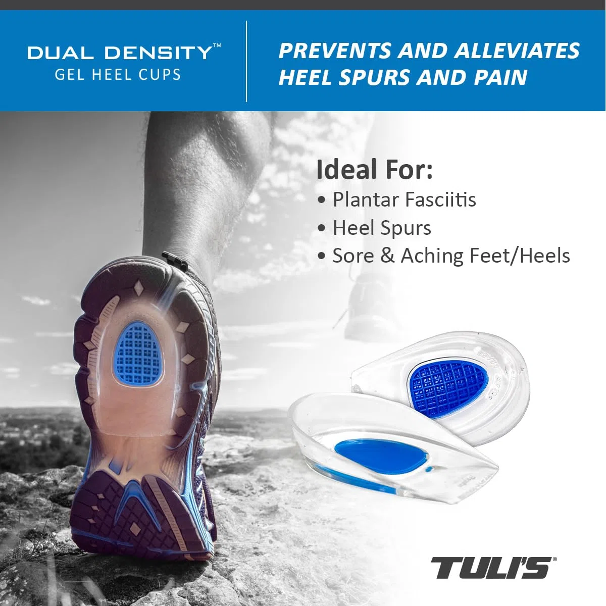 Tuli's Dual Density Heel Cups – Talloniere a Doppia Densità per Malessere al Tallone, Fascite Plantare e Sperone Calcaneare, 1 Paio, Regular