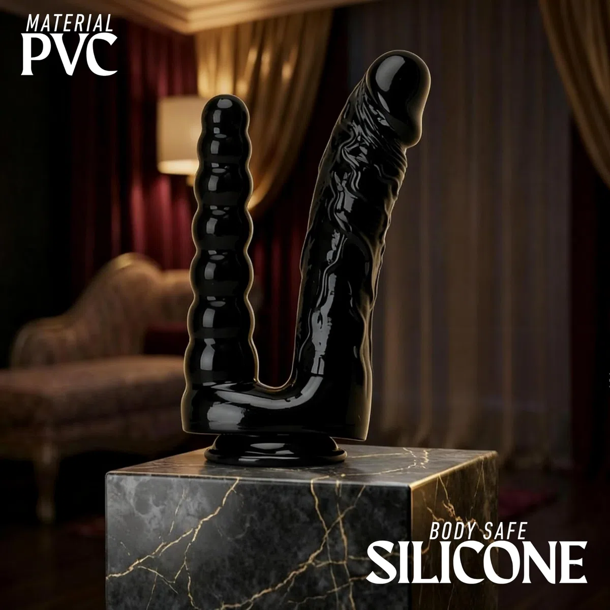 Dildo Gigante Donna – Doppio Dildo Nero XXL con Ventosa 27 cm Ø 5,3 cm a Sfere 1060 g Flessibile & Delicato sulla Pelle FOPS D63