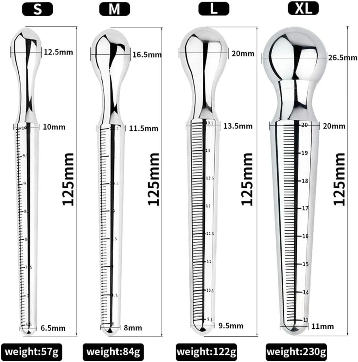 Dilatatore uretrale in acciaio inossidabile - plug per pene per giocattoli sessuali SM - sonda e stimolatore uretrale - catetere uretrale per il massaggio prostatico negli uomini(S)
