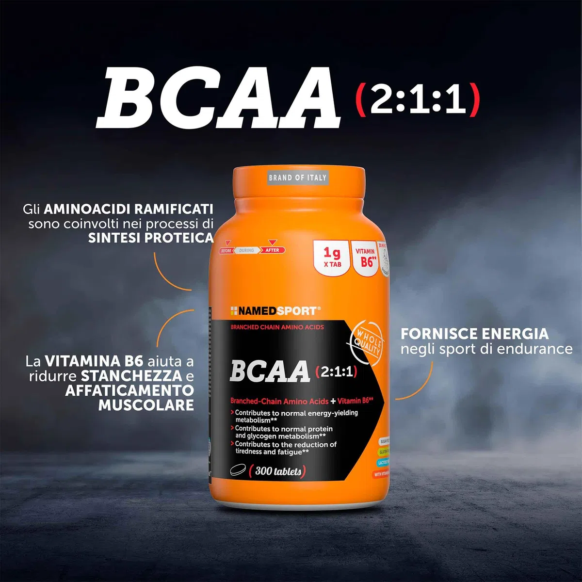 NAMEDSPORT SUPERFOOD BCAA 2:1:1 | EAA Aminoacidi Essenziali e Ramificati con Vitamina B6 | Recupero Muscolare e Sintesi Proteica | Intra Workout Palestra | 300 Compresse