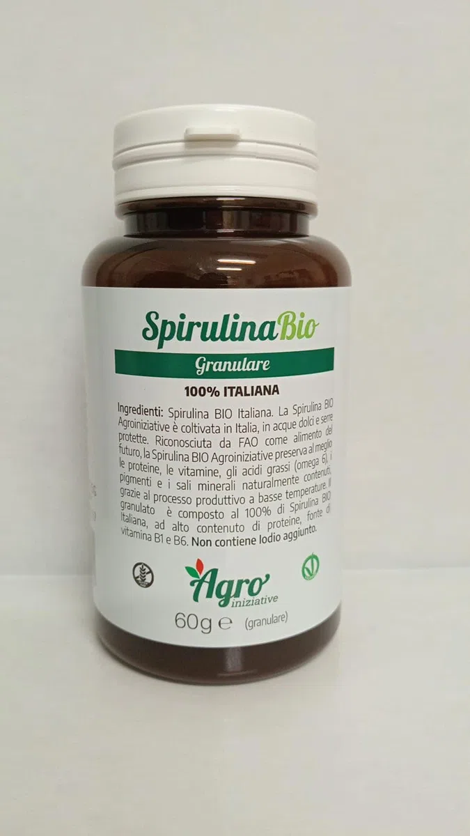 AGROINIZIATIVE - Spirulina Biologica Granulare Naturale Made in Italy, Superfood Ricco di Proteine Ferro e Vitamine, Integratore Vegano Energia, Detox e Benessere
