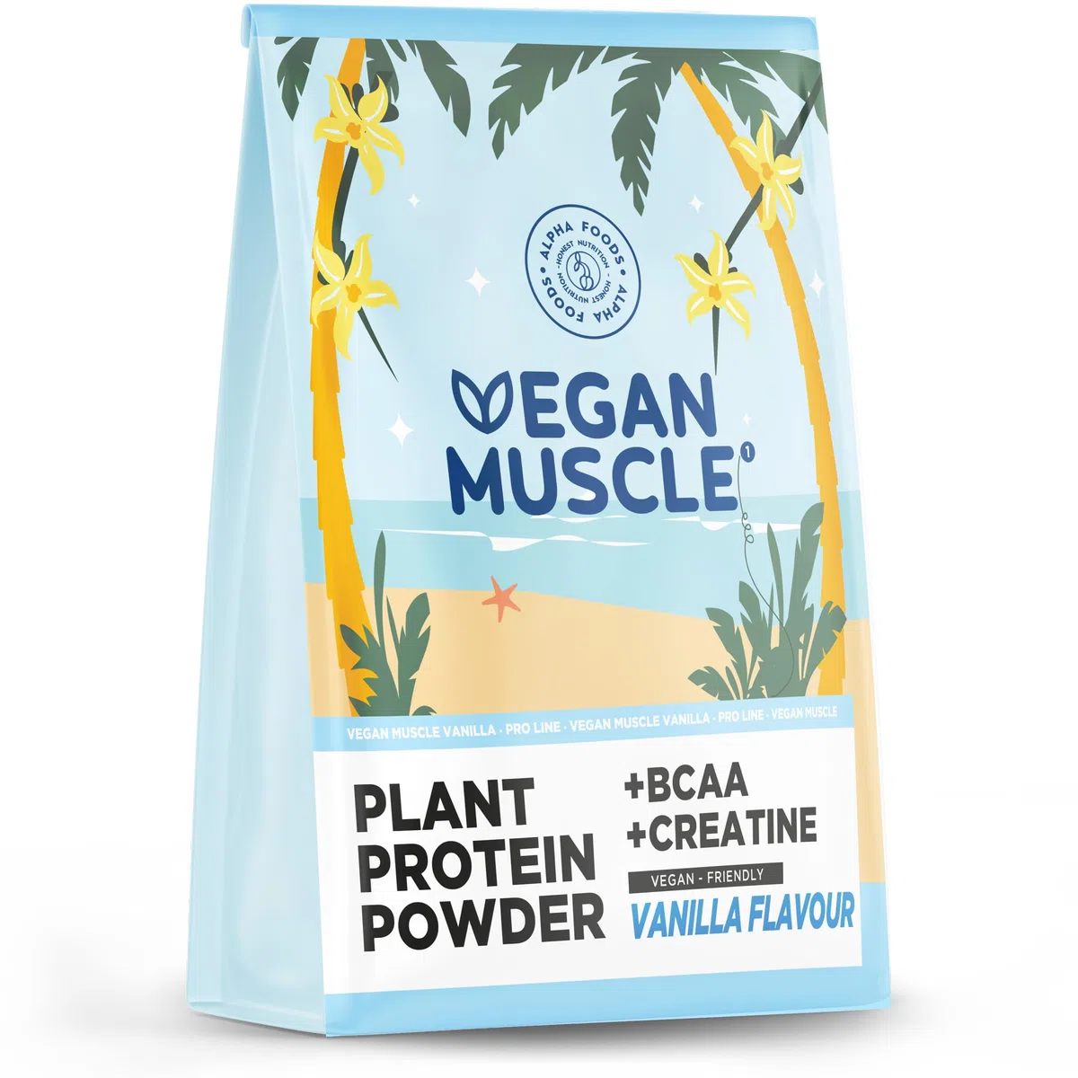 Proteine in Polvere | Vegan Protein Arricchite con BCAA e creatina monoidrata | Vaniglia | 600g | Aminoacidi Essenziali Pre workout, Mass Gainer | Vegan Muscle Protein | Alpha Foods